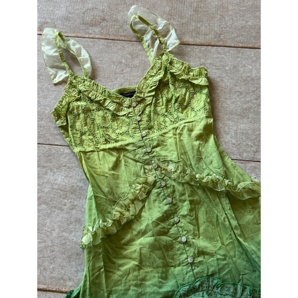 Chaudry Ombre Ruffle Lace Mini Dress Women S Green Fairycore Boho Deadstock NWT - Picture 10 of 16